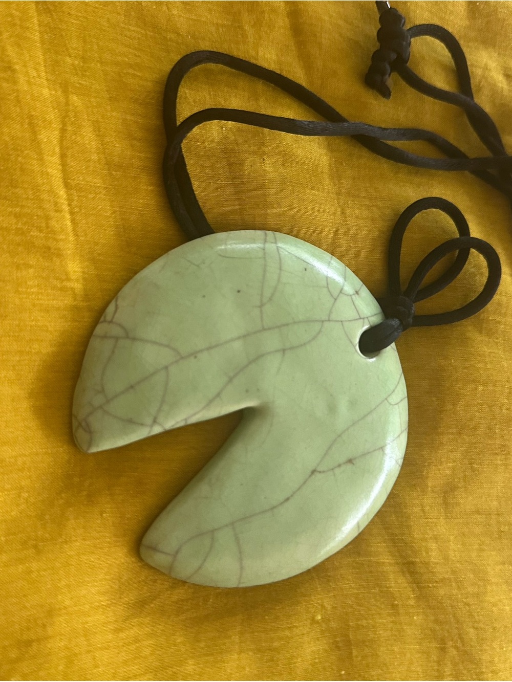Green Ceramic Crescent Pendant Necklace